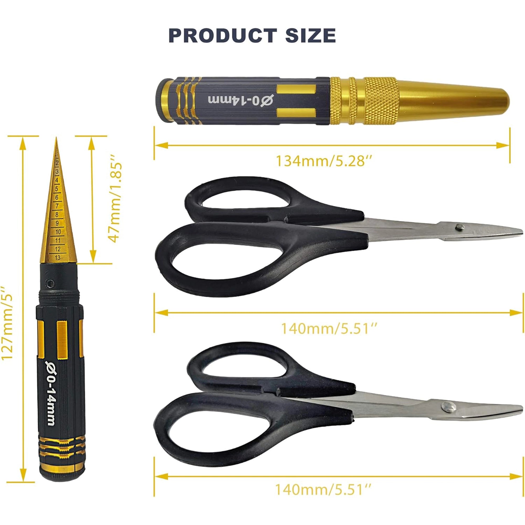 Raflot RC Body Reamer 0-14mm Hole Puncher with Sleeve and Curved Scissors & Straight Scissors