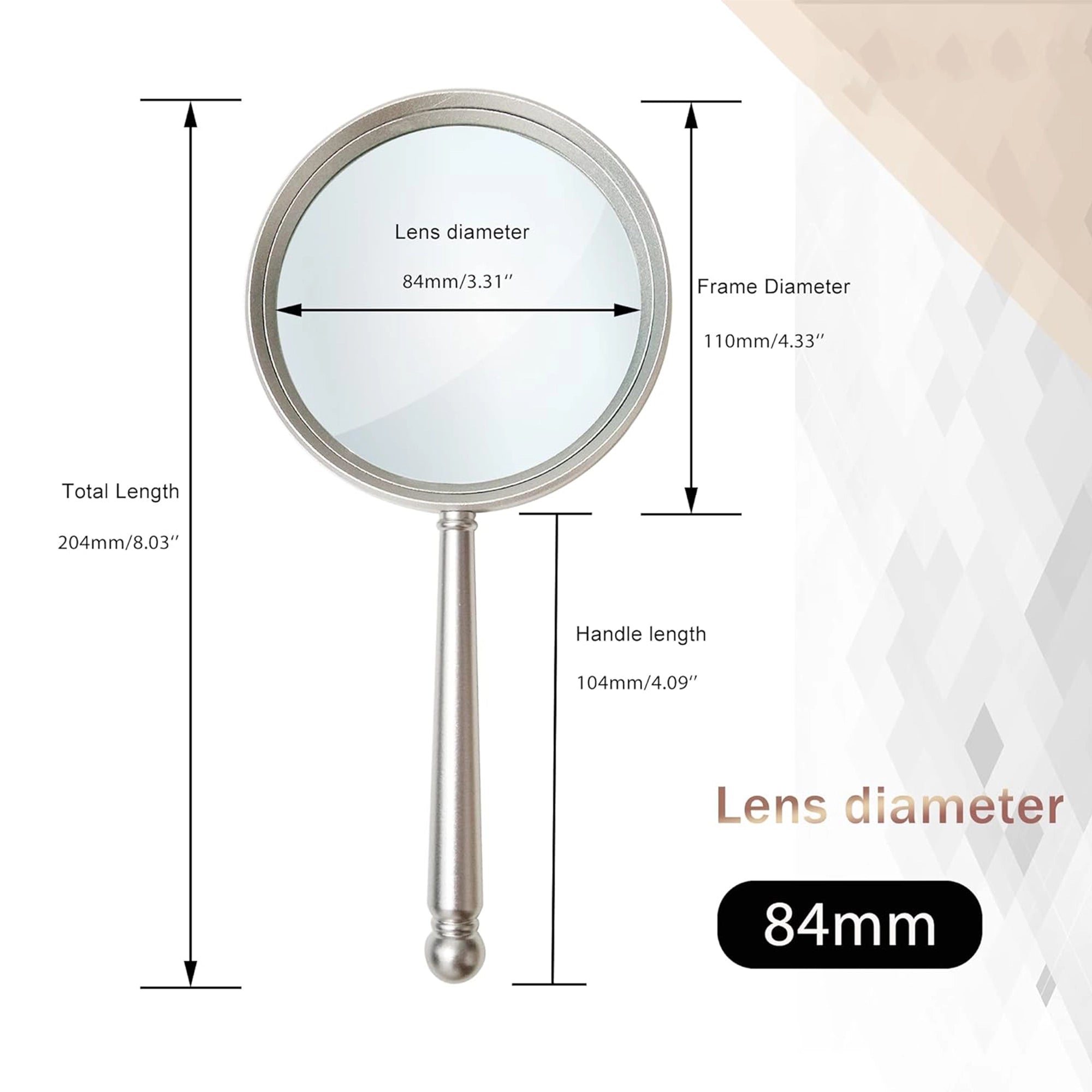 RAFLOT Handheld Magnifying Glasses Metal Handle & 84mm Large Magnifying Real Glass Lens