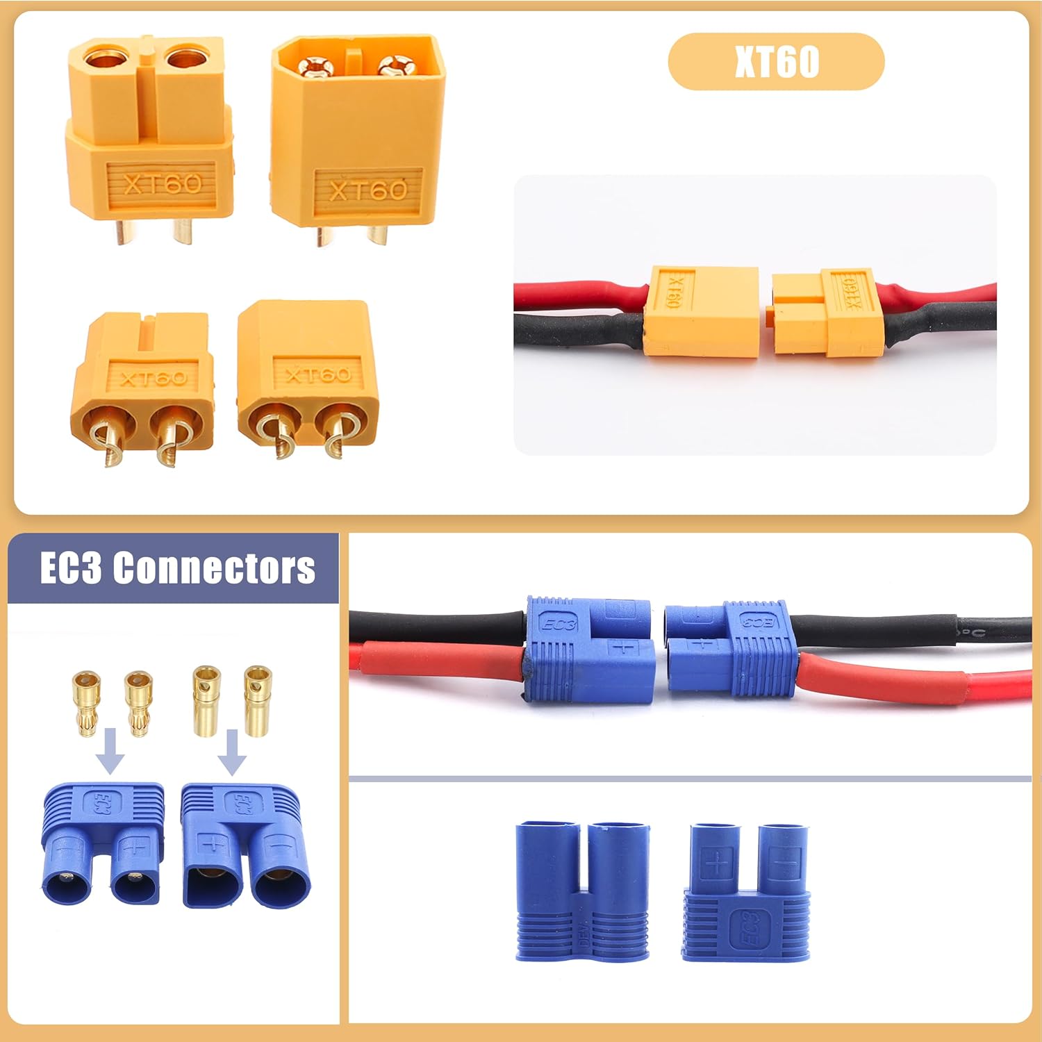 Raflot T-Plug EC3 XT60 Male Female Connector Adapters & Servo Plug Male Female Connector+14AWG Silicone Wire (111PCS)