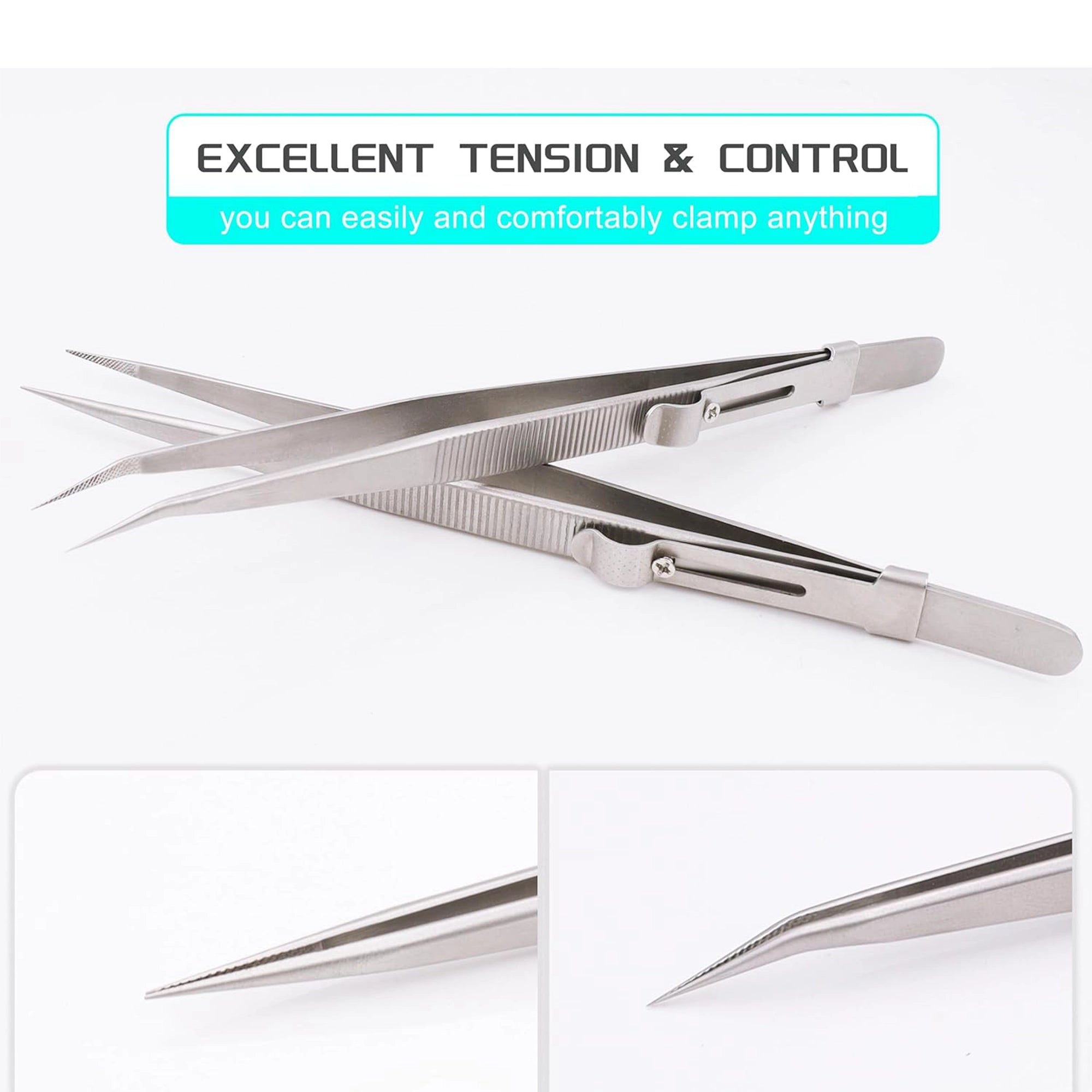 Raflot 2PCS Precision Tweezer Upgraded Bent and Straight Flat Tip Stainless Steel Tweezers