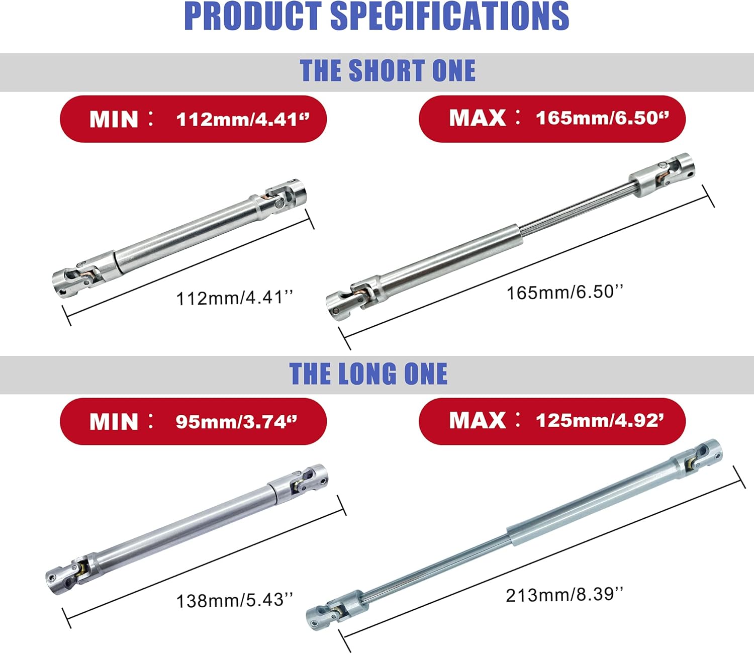 Raflot Stainless Steel Drive Shaft 112-165mm for 1/10 RC Crawler Traxxas TRX6 Axial SCX10 Wraith Capra D90 TF2 Redcat GEN8