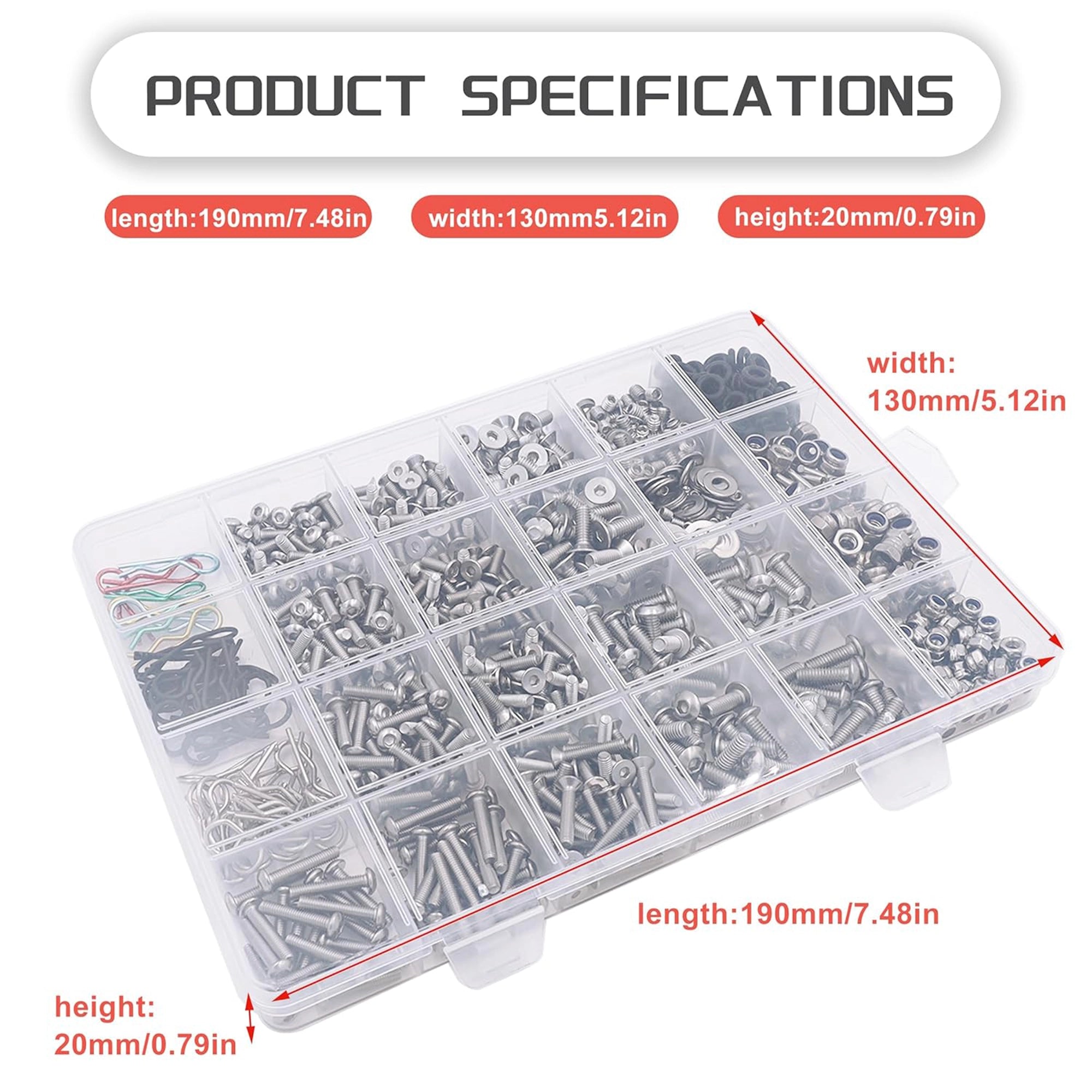 1008PCS Universal RC Screw Kit 304 Stainless Steel for Traxxas Axial Redcat HPI Arrma SCX10 Losi 1/8 1/10 1/12 1/16 Scale RC Cars