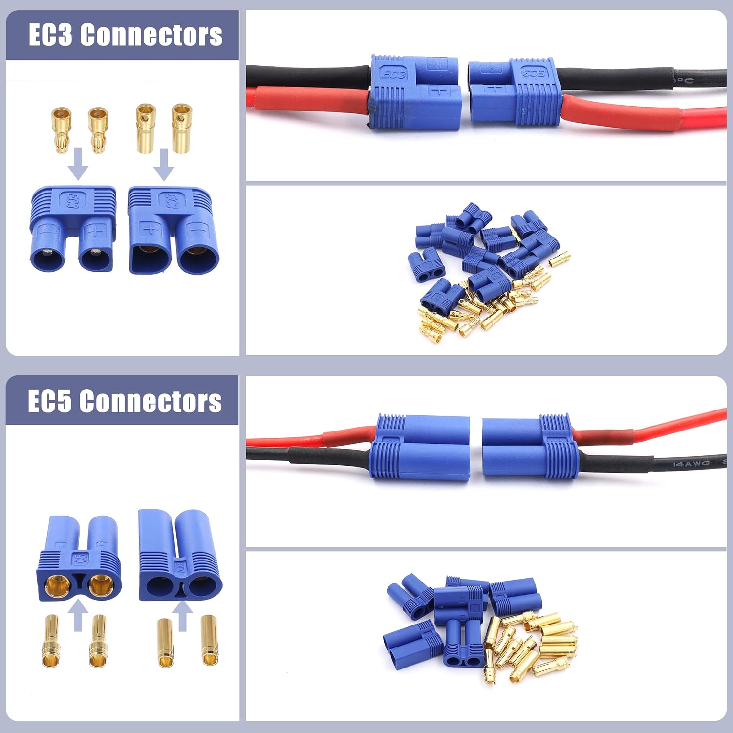 Raflot 70 Pcs XT60 / XT90 /EC3 / EC5/T-Plug Deans Male&Female Connector Adapters 14AWG Silicone Wire+Shrink Tubings