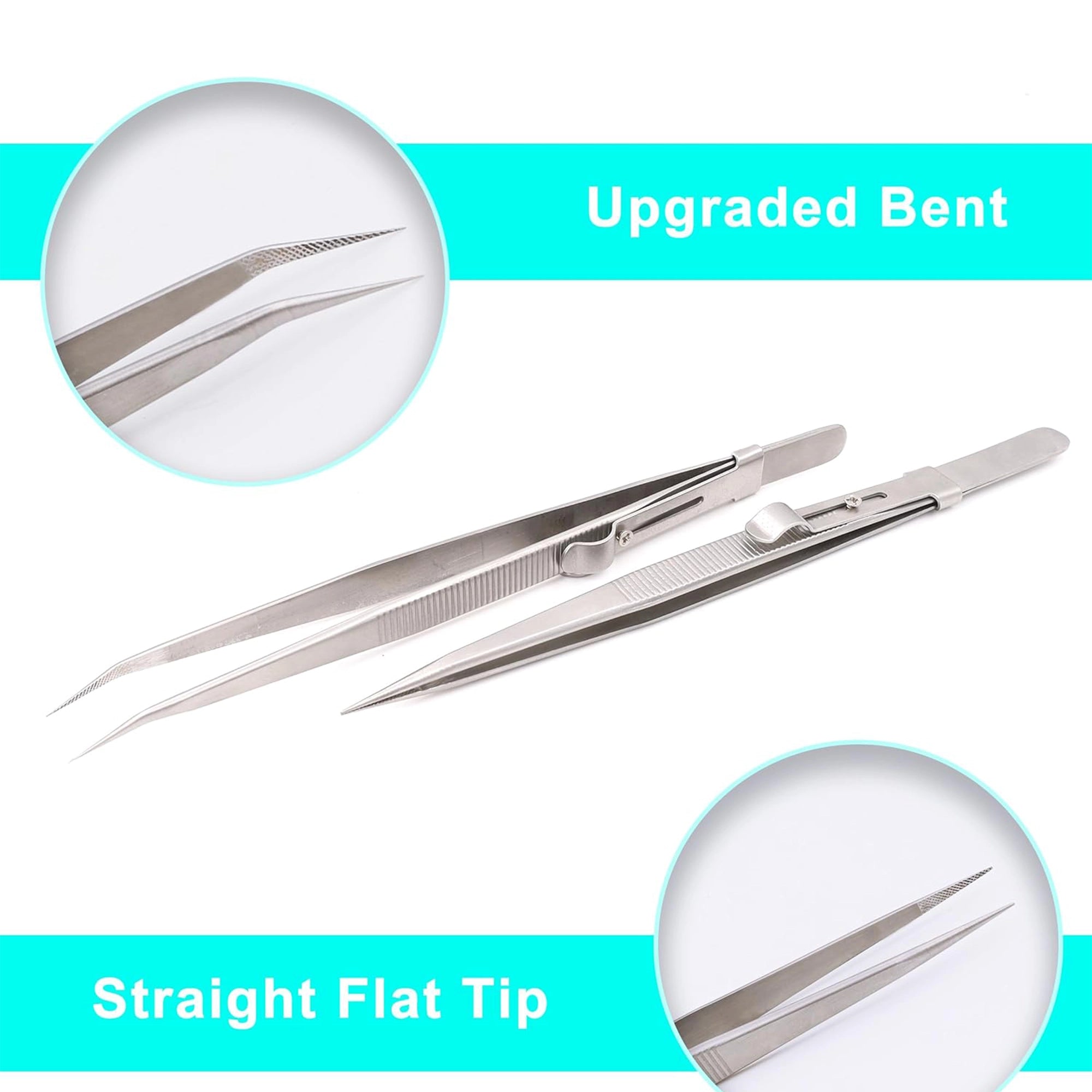 Raflot 2PCS Precision Tweezer Upgraded Bent and Straight Flat Tip Stainless Steel Tweezers