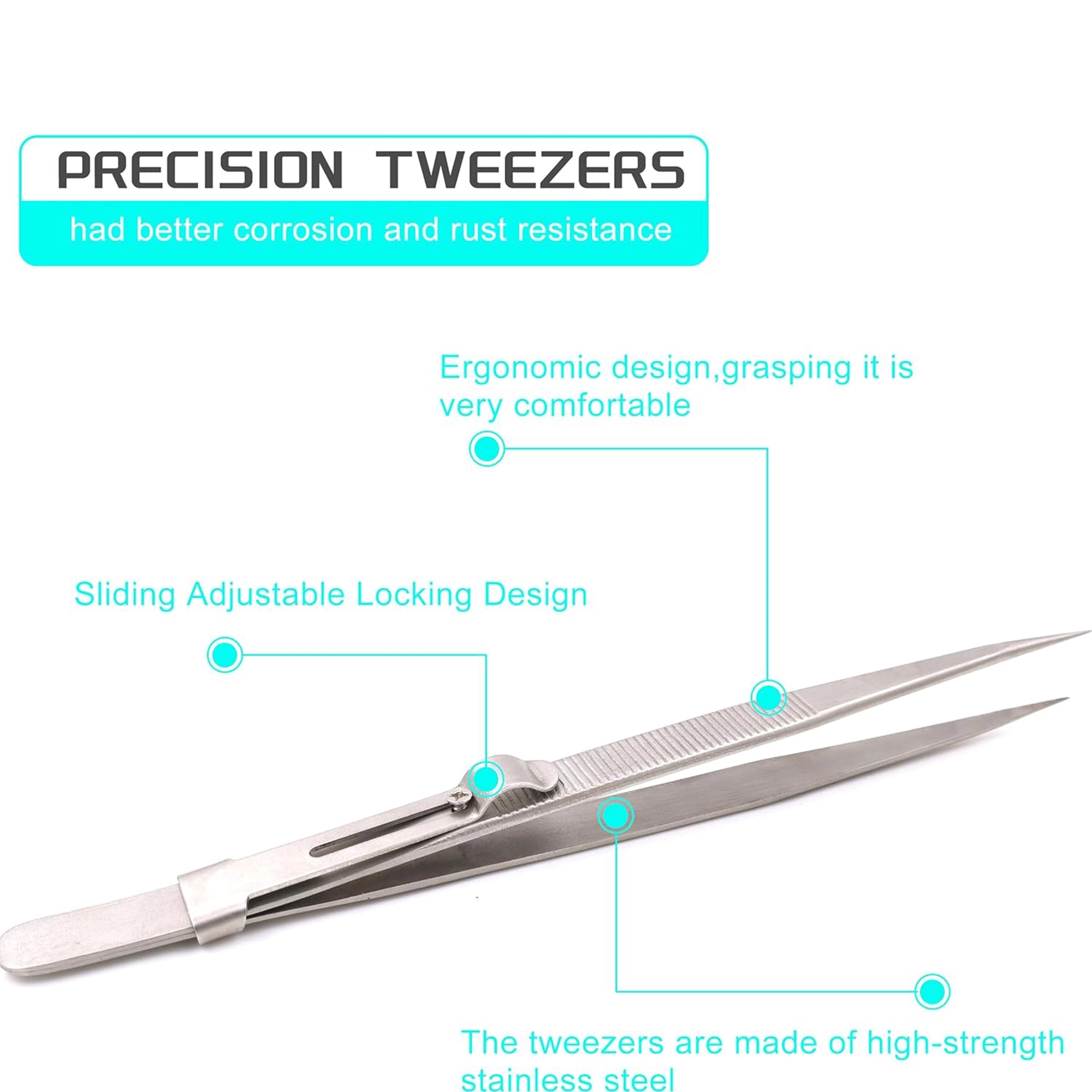 Raflot 2PCS Precision Tweezer Upgraded Bent and Straight Flat Tip Stainless Steel Tweezers