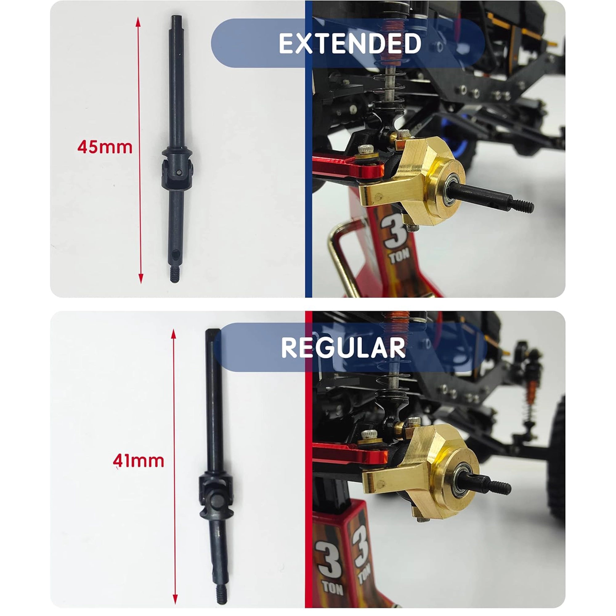 Raflot RC Front Axle Drive Shaft Steel Front Universal Driveshaft CVD Set for 1/24 C10/JLU/Bronco/Gladiator/Deadbolt SCX24 (+4mm)