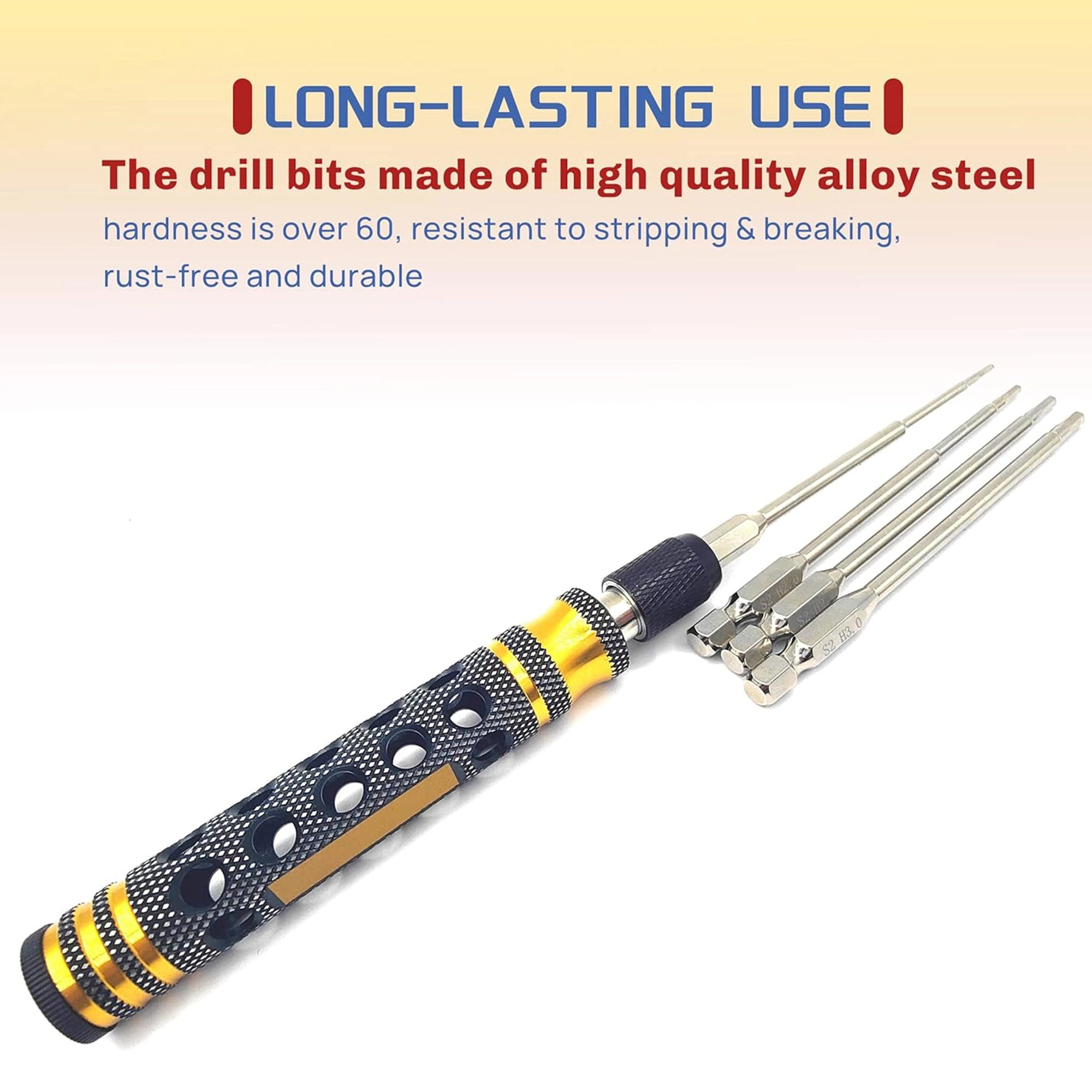 Raflot 4 in 1 RC Repair Tools Kit 1/4" Drive 1.5mm 2.0mm 2.5mm 3.0mm Allen Wrench Keys for for Electric Screwgun/Power Drill