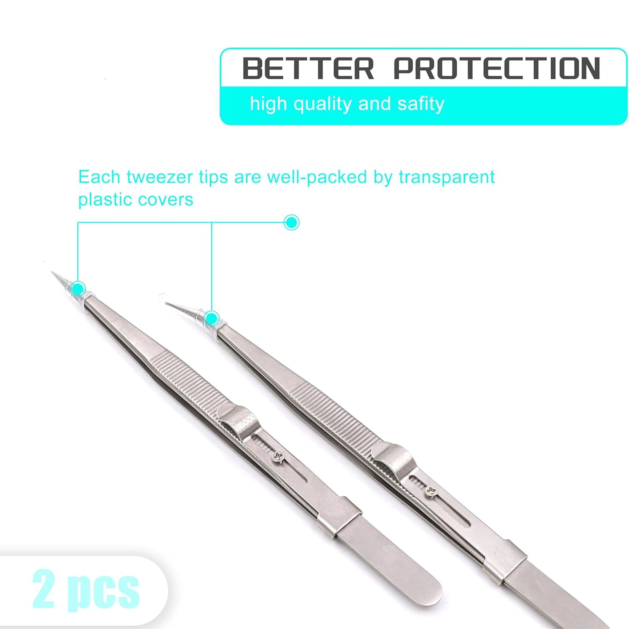 Raflot 2PCS Precision Tweezer Upgraded Bent and Straight Flat Tip Stainless Steel Tweezers