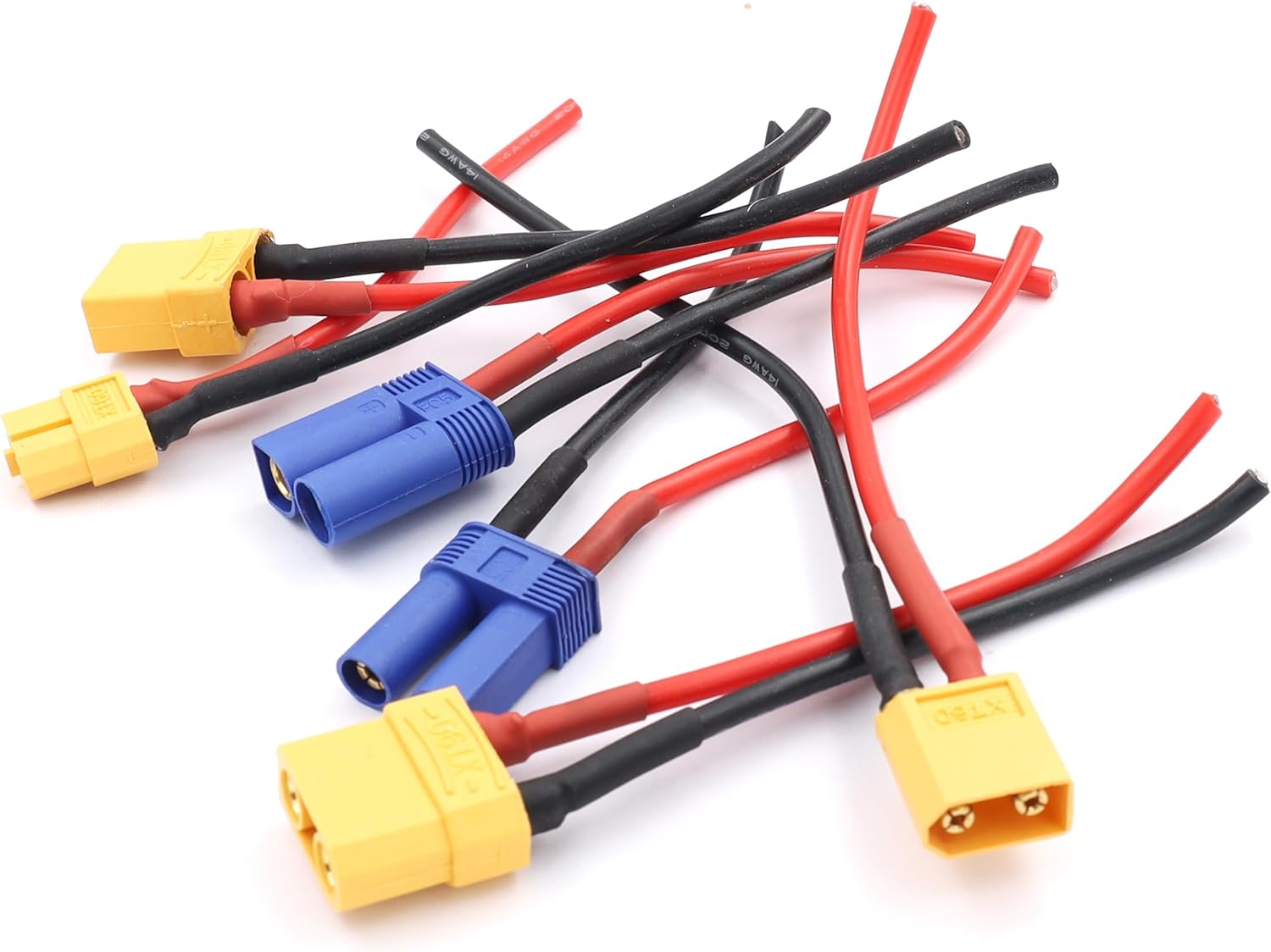 Raflot 70 Pcs XT60 / XT90 /EC3 / EC5/T-Plug Deans Male&Female Connector Adapters 14AWG Silicone Wire+Shrink Tubings