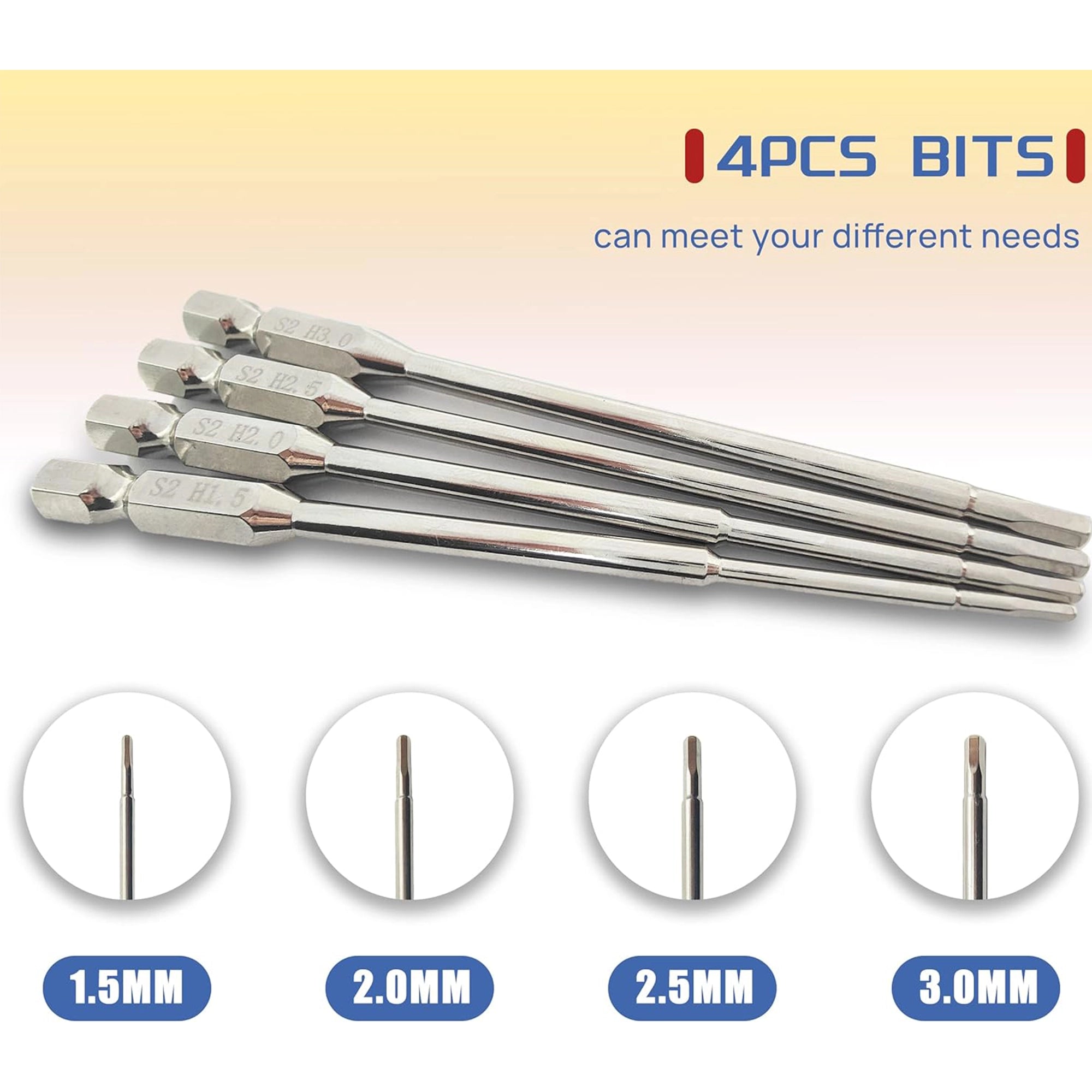 Raflot 4 in 1 RC Repair Tools Kit 1/4" Drive 1.5mm 2.0mm 2.5mm 3.0mm Allen Wrench Keys for for Electric Screwgun/Power Drill