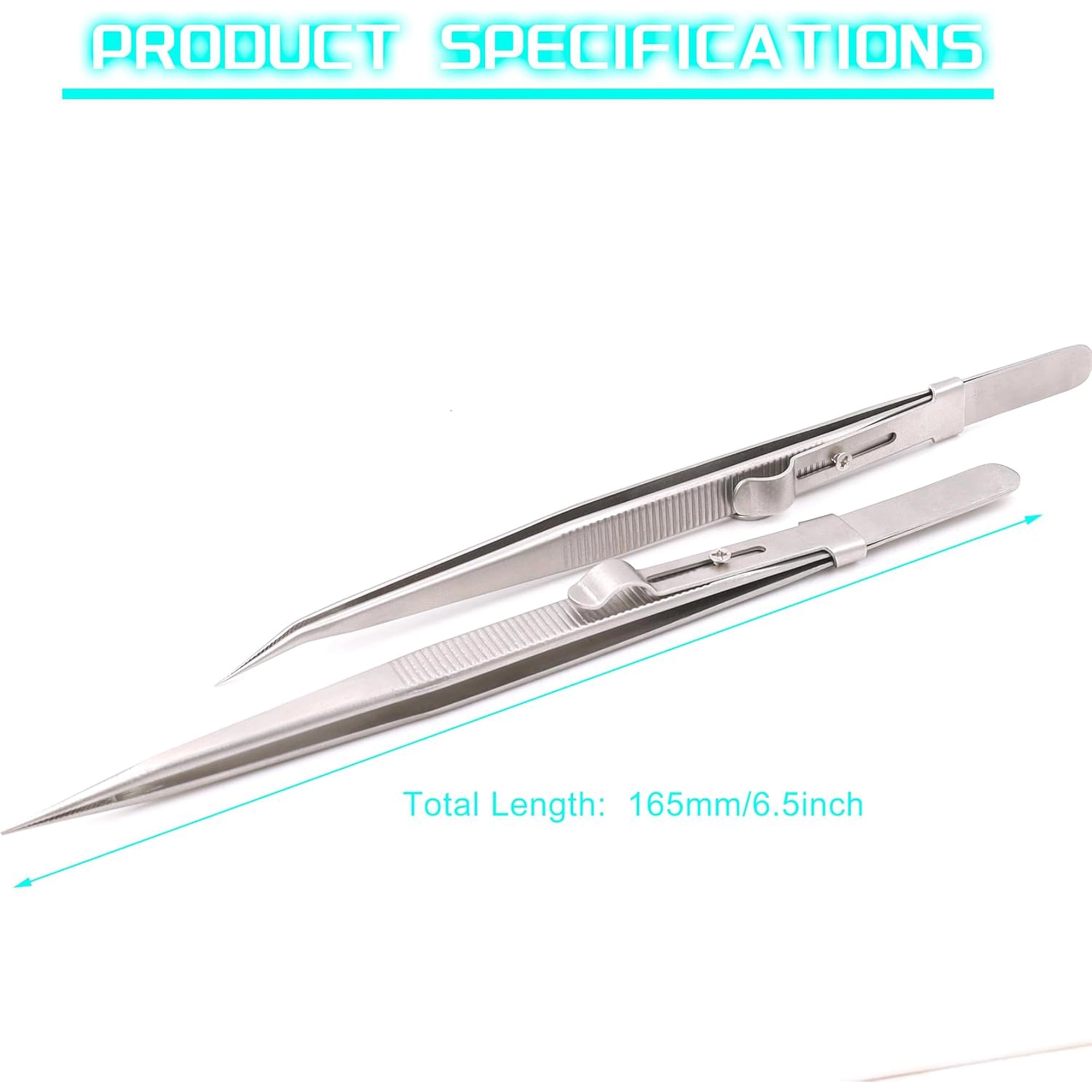 Raflot 2PCS Precision Tweezer Upgraded Bent and Straight Flat Tip Stainless Steel Tweezers