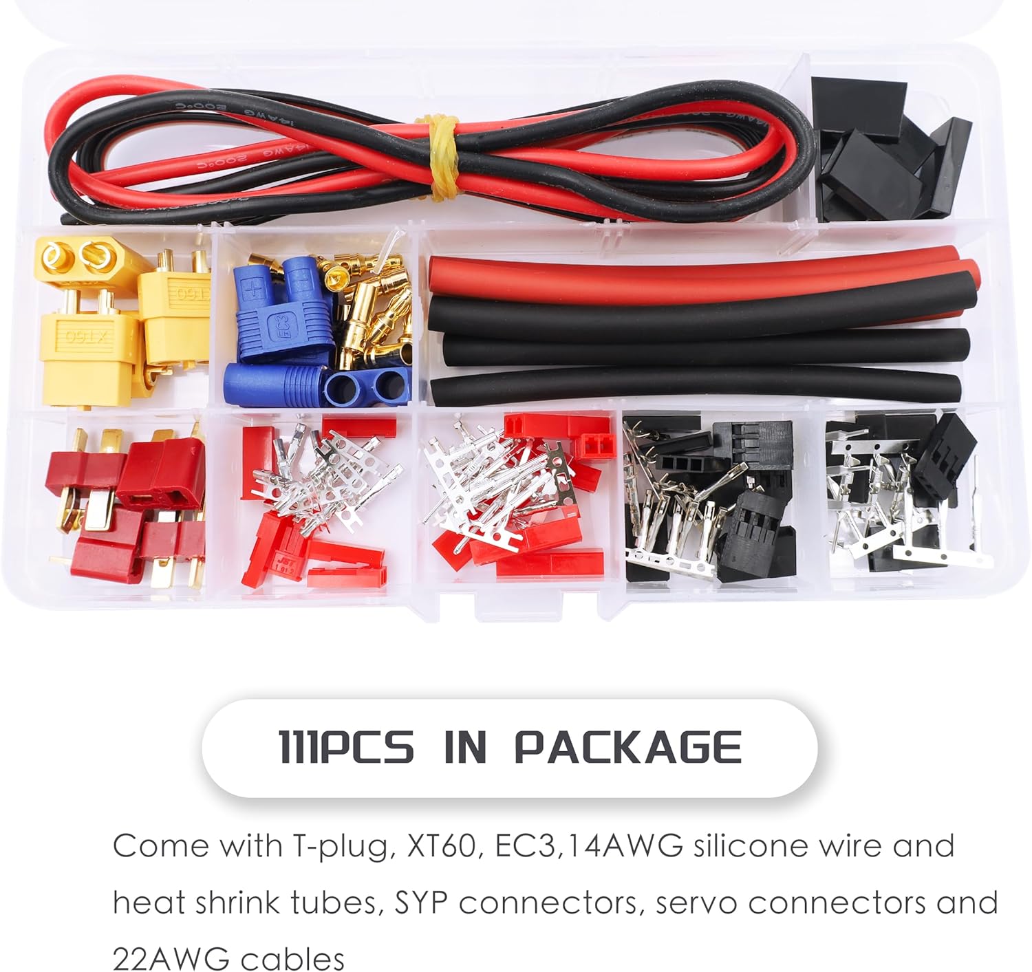 Raflot T-Plug EC3 XT60 Male Female Connector Adapters & Servo Plug Male Female Connector+14AWG Silicone Wire (111PCS)