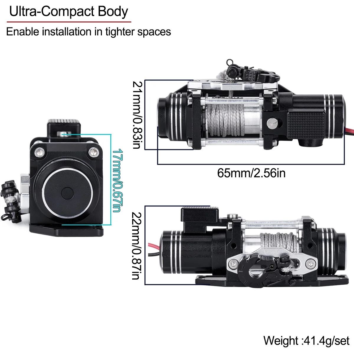 Metal Mini Electric Simulated Winch for 1/10 RC Crawler Car - Image 3